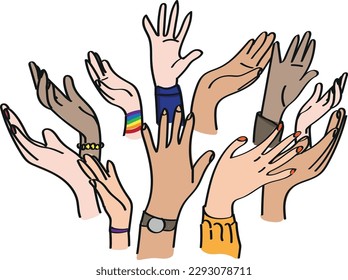 Drawing hands up international illustration