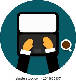 Drawing of hands on notebook computer