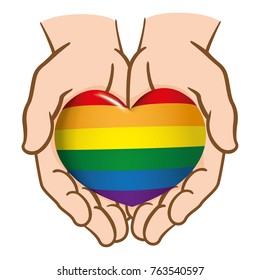 drawing hands together delivering a heart LGBT, gay, caucasian. Ideal for institutional and romantic materials and gay flag