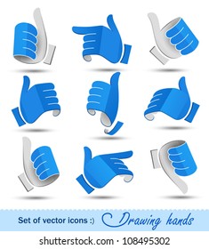 ?ollection of drawing hands. Vector illustration