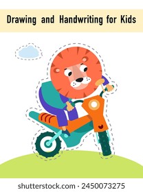 Drawing and handwriting for children. Educational activity game worksheet for kids. Cartoon funny characters. Vector illustration. 