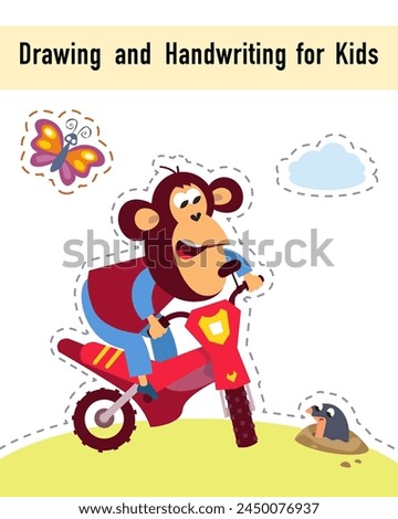 Drawing and handwriting for children. Educational activity game worksheet for kids. Cartoon funny characters. Vector illustration. 
