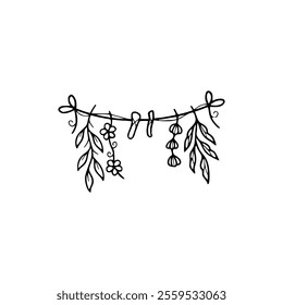 A drawing of a hanging plant and flowers