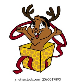 drawing of happy antler give a suprise of out the box