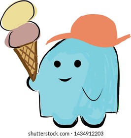 drawing of happy boy eating his ice cream
