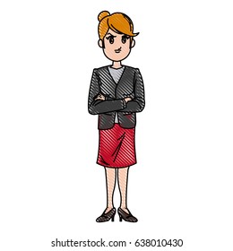 drawing happy business woman, isolated on white