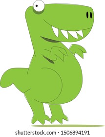 Drawing of a happy cartoon dragon, in profile, green and standing for any type of illustration or to illuminate