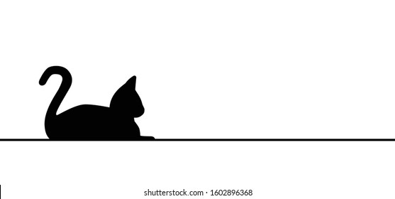 Drawing happy cat line pattern.  Kitty silhouette pictogram. Flat vector sleeping cartoon sketch sign. Animals day or Cat day. Lovers, love heart kitten. Cats say meow. Mouse, fishbone doodle icon.