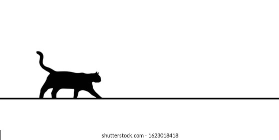 Drawing happy cat line pattern.  Kitty silhouette pictogram. Flat vector walking cartoon sketch sign. Animals day or Cat day. Lovers, love heart kitten. Cats say meow. Mouse, fishbone doodle icon.