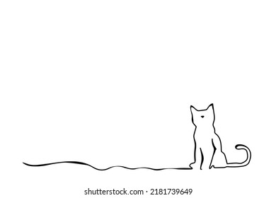 Drawing happy cat line pattern. Kitty silhouette pictogram. Flat vector cartoon sketch sign. Animals day or Cat day. doodle icon