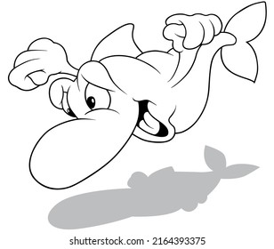 Drawing of a Happy and Cheering Little Ocean Fish - Cartoon Illustration Isolated on White Background, Vector