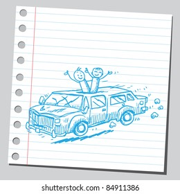 Drawing of a happy men in limousine