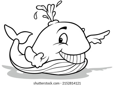 Drawing of a Happy Whale with a Big Smile - Cartoon Illustration Isolated on White Background, Vector