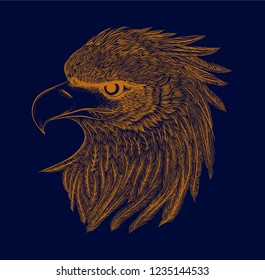 Drawing head of bald eagle. Sktch for tattoo art. Vintage illustration. Symbol of America.