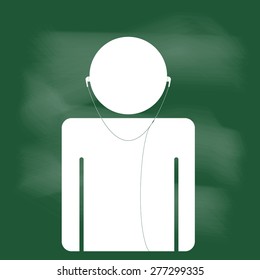 Drawing of  Head in Headphones icon on blackboard background , vector illustration