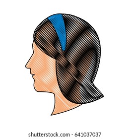 drawing head profile young woman blue headband