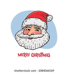 Drawing of the head of Santa Claus on a white background