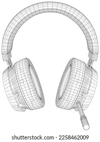 Drawing of headphone. Speaker device gadget. Wire-frame EPS10 format. Vector created of 3d.