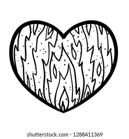 Drawing heart with abstract natural pattern. Black and white contour doodle element illustration, vector.