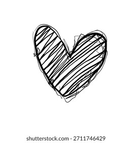 Um desenho de um coração com linhas pretas sobre um fundo branco. O coração tem um estilo áspero, desenhado à mão. Isso serve como uma representação artística básica do amor.