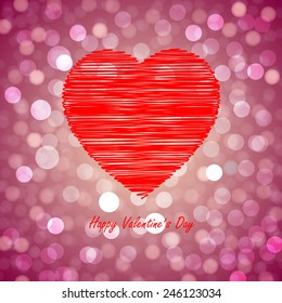 drawing heart with bokeh and lens flare pattern on pink background (vector)
