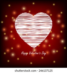 drawing heart with bokeh and lens flare pattern on red background (vector)