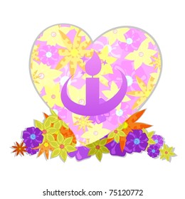 Drawing of heart with a candle in the middle and flowers under