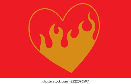  drawing with heart and fire on red paper