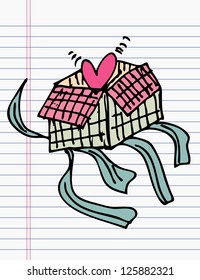 Drawing heart and gift box on paper