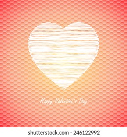 drawing heart with hexagon pattern on pink background (vector)