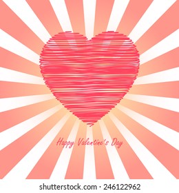 drawing heart with light ray pattern on pink background (vector)