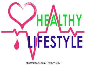 drawing heart line depicting heartbeat and that says a Healthy lifestyle
