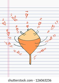 Drawing heart with plumb on paper