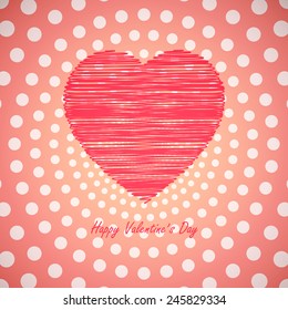drawing heart with polka dot pattern on pink background (vector)