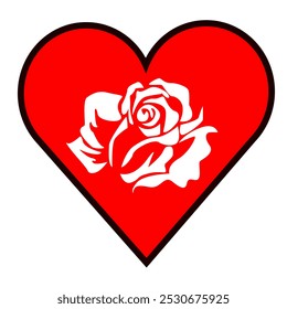 Desenho de um coração com uma rosa dentro. Coração para o site, símbolo de amor para o Dia dos Namorados. EPS 10.