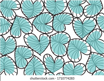 Drawing heart shape leaves on white background. Concept of natural wallpaper. Green leaf design for backdrop.