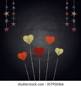 Drawing hearts on blackboard background. Valentines day illustration