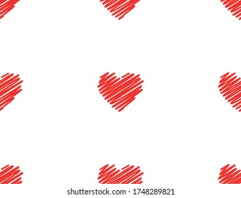 Drawing hearts, red and black. Vector graphics. Seamless texture.