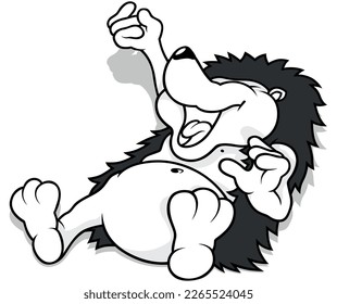 Drawing of a Hedgehog Rolling on the Ground with Laughing - Cartoon Illustration Isolated on White Background, Vector