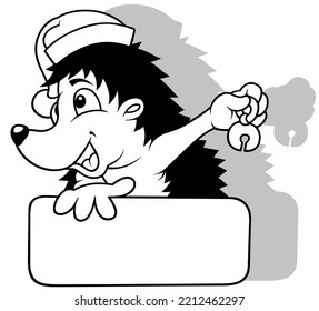 Drawing of a Hedgehog with a Santa Claus Hat and a Jingle Bell in his Paw and with a Name Tag - Cartoon Illustration Isolated on White Background, Vector
