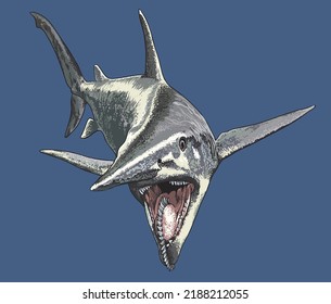 Drawing Helicoprion, Predator, Art.illustration, Vector