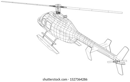 Drawing of helicopter, Vector wireframe concept. Created illustration of 3d. The layers of visible and invisible lines are separated