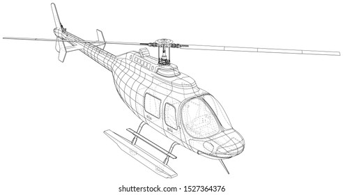 Drawing of helicopter, Vector wireframe concept. Created illustration of 3d. The layers of visible and invisible lines are separated