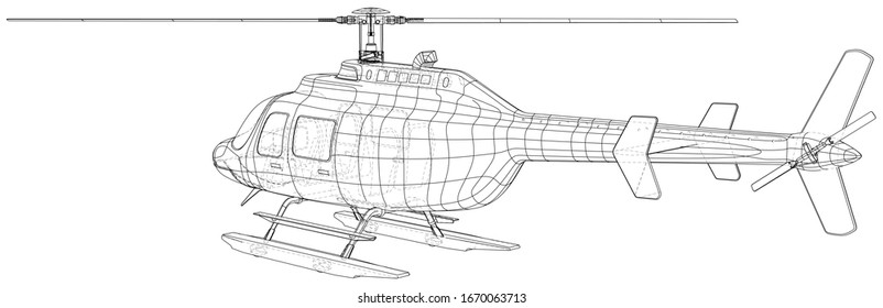 Drawing of helicopter, Vector wireframe concept. Created illustration of 3d. The layers of visible and invisible lines are separated