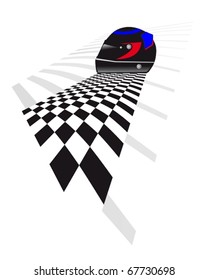 Drawing with helmet and checkered flag