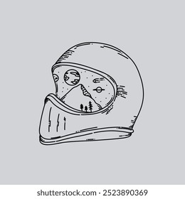 a drawing of a helmet with the word alien on it