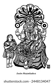 Drawing of Hindu god Lord Nrisimhadeva