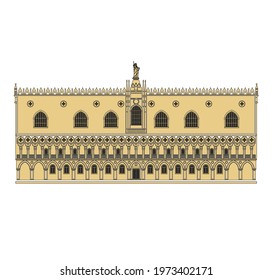 DRAWING OF HISTORICAL BUILDINGS OF VENICE, ANCIENT ITALIAN ARCHITECTURE IN GOTHIC AND NEOCLASSIC STYLE