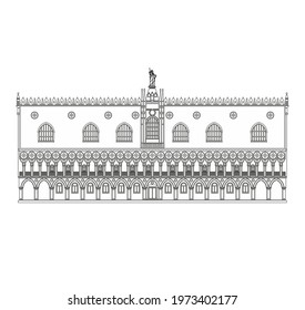 DRAWING OF HISTORICAL BUILDINGS OF VENICE, ANCIENT ITALIAN ARCHITECTURE IN GOTHIC AND NEOCLASSIC STYLE