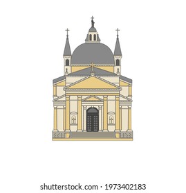 DRAWING OF HISTORICAL BUILDINGS OF VENICE, ANCIENT ITALIAN ARCHITECTURE IN GOTHIC AND NEOCLASSIC STYLE